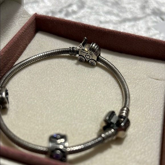 Pandora Silver with 3  Charm Bracelet with Polished Finish $112 - Picture 2 of 9